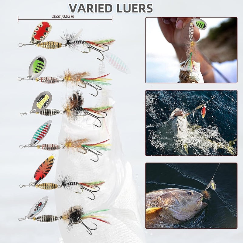 DAMIDEL 6pcs Fly Fishing Strikers kit,1/4oz 1/3oz Mixed, Simulation Colorful Belly and Wings Spinner Ever,Specialty Hand-Tied Rooster Bait for Trout, Bass, Steelhead Fly Fishing Dry Flies Tackle Box - Image 4